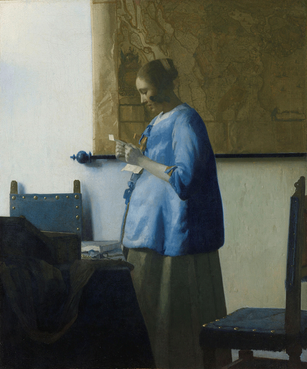 Johannes Vermeer, Young Woman in Blue Reading a Letter, 1662-4